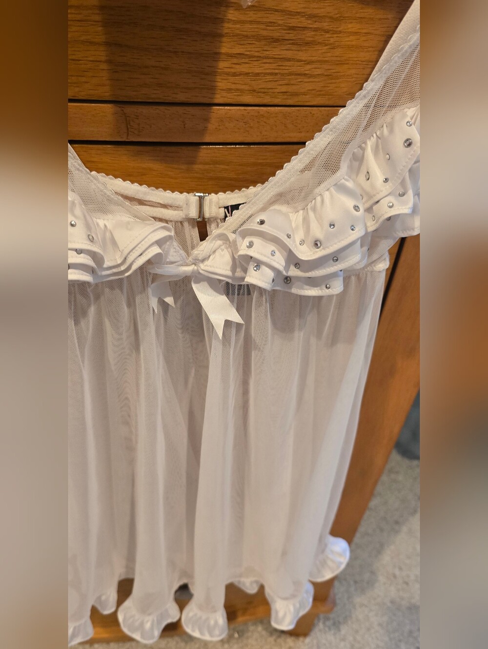 Sexy Little Thing White Sheer Ruffled Babydoll Nightie W/thigh Highs - Picture 8 of 10